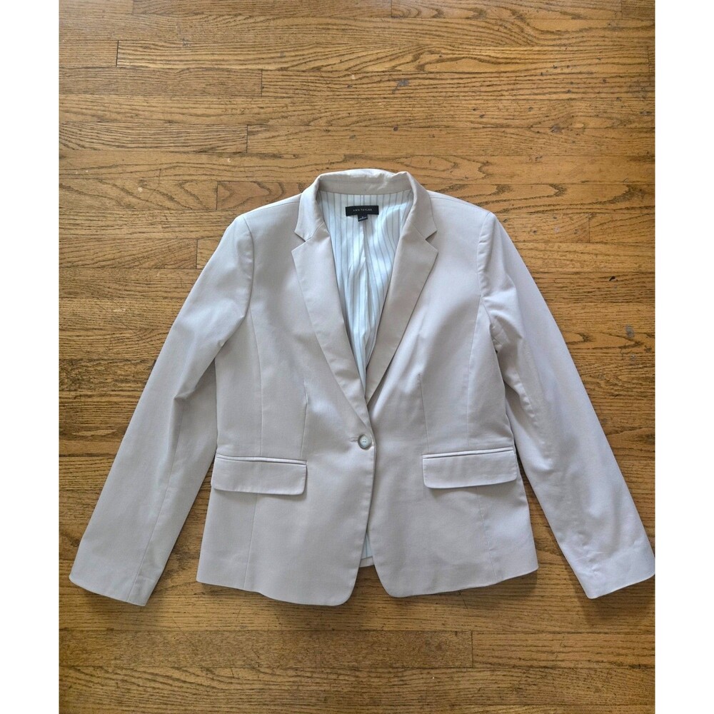 Ann Taylor Jacket Women’s 12 Beige Blazer Long Sleeves Ponte Career Preppy
